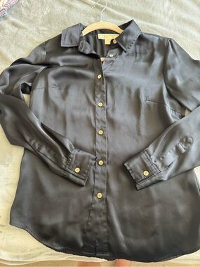 MICHAEL Michael Kors Black Satin Button-Up Blouse
